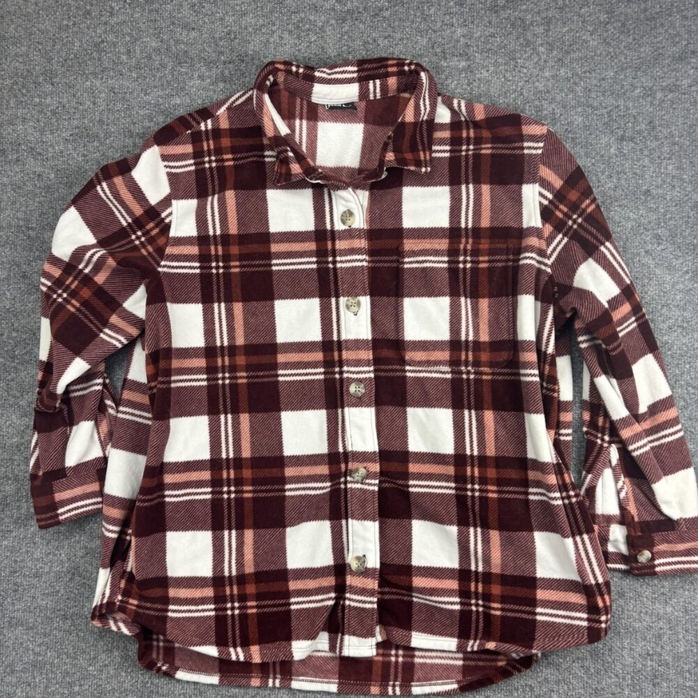 Eddie Bauer Shirt Womens XXL Red Pink‎ Plaid Microfleece Button Up Pockets